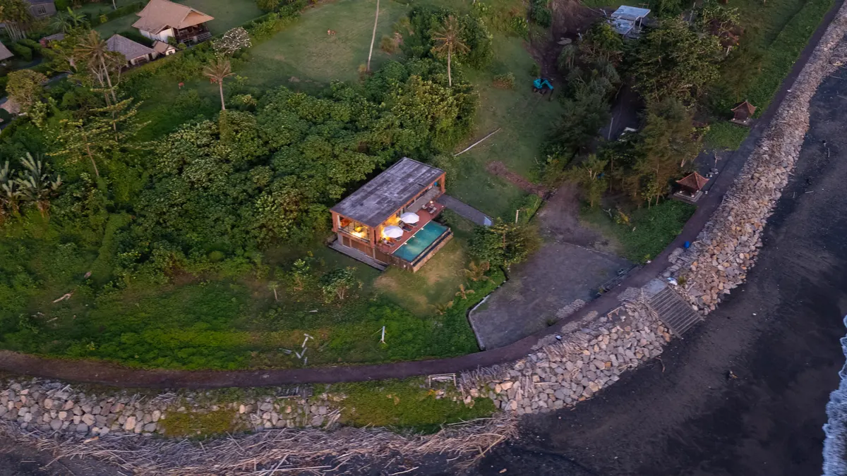 Aerial view of a villa on the Balian coast